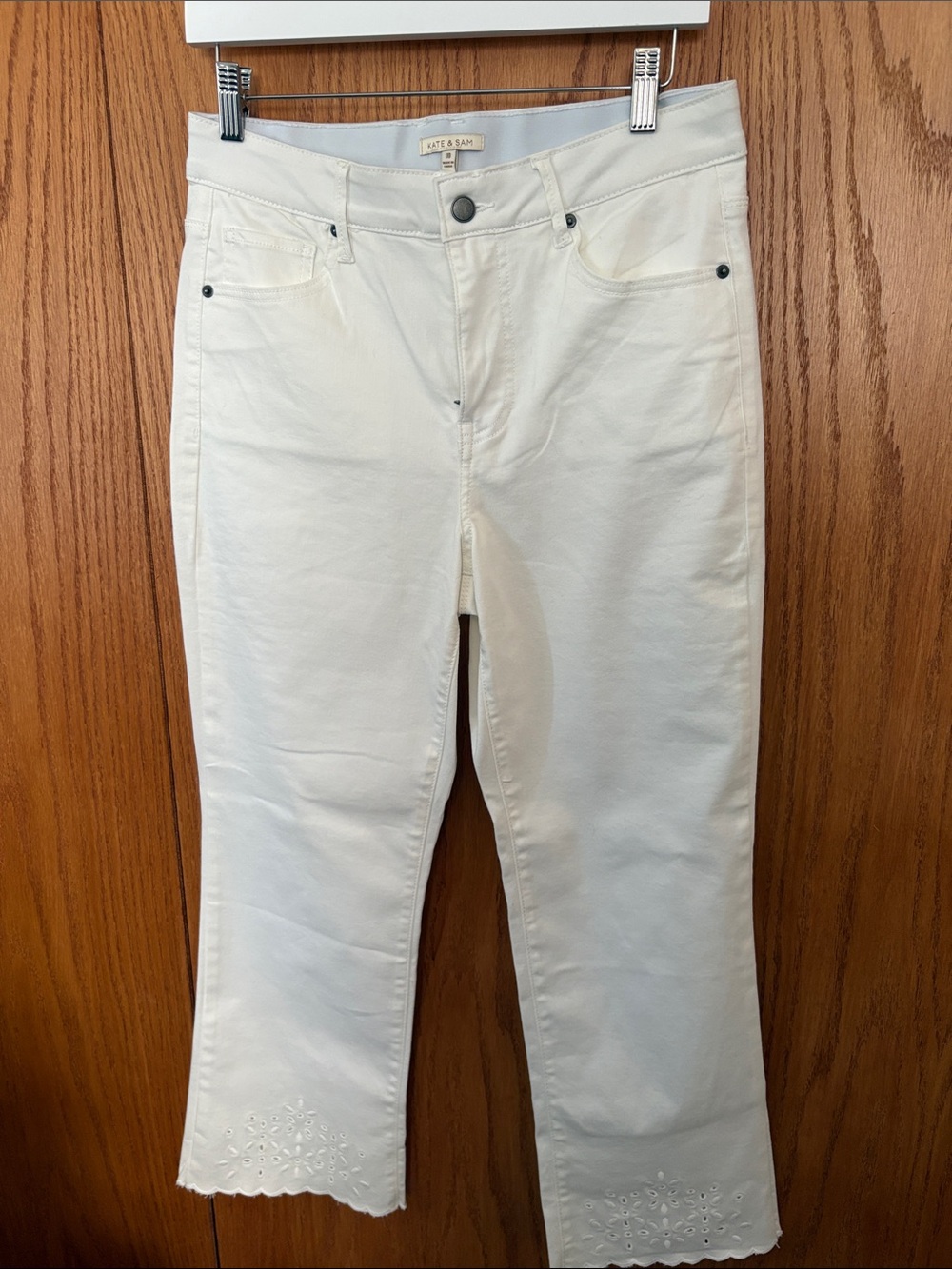 Kate & Sam White Cropped Eyelet Hem Jeans